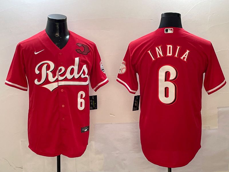 Men Cincinnati Reds #6 India Red Game Nike 2025 MLB Jersey style 2